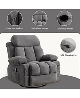 Boyel Living Swinging Velvet Recliner Massage Heated Sofa with Usb and Cup Holder