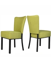 Slickblue Set of 2 Upholstered Dining Chairs Pu Leather Dining Room Side Chairs, Green