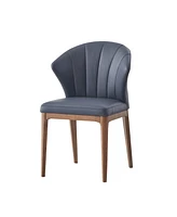 Streamdale Furniture Seraphyne Side Chair (Set-2), Slate Leather & Walnut Finish