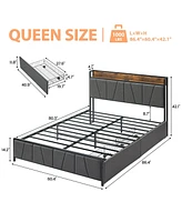 gaomon Queen Size Bed Frame with 2 Storage Drawers and Charging Station