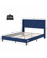 gaomon Queen Bed Frame with Headboard Wingback, Upholstered Platform Button Tufted