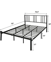 Slickblue 14" Heavy-Duty Metal Platform Bed Frame with Headboard and Under-Bed Storage - Anti-Slip Support