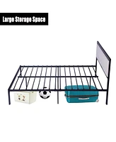 Slickblue Modern Queen Size 9-Legs Stable Metal Bed Frame Full with Upholstered Headboard Mattress Base