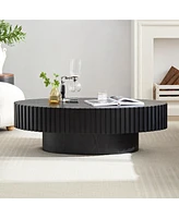 Streamdale Furniture Modern Handcraft Drum Coffee Table Length 43.7 inch Ellipse Coffee Table for Living Room,Small Coffee Table with Sturdy Pedestal,