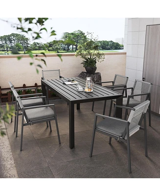 Streamdale Furniture Outdoor Dining Set, Aluminum Dining Chair Set of 6 with Rope + Aluminum Dining Table, Gray+Black