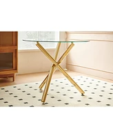 Streamdale Furniture Golden Dining Table with metal leg and glass,Modern Space Saving Kitchen Table for Living Room