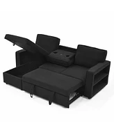 Streamdale Furniture Linen Upholstered Sleeper Sectional Sofa, Shaped Modular Convertible Sofa with Storage Chaise,There are two cup holders in the mi