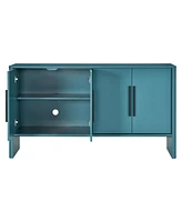 4-Door Large Storage Retro Sideboard with Adjustable Shelves and Long Handles for Kitchen, Dining Room and Living Room (Black)