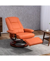 Streamdale Furniture Faux Leather Manual Recliner, Adjustable Swivel Lounge Chair with Footrest, Armrest and Wrapped Wood Base for Living Room, Orange