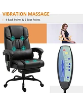 Vinsetto High Back Massage Office Chair with 6 Vibration Points, Pu Leather Reclining Computer Chair, Ergonomic Office Chair with Footrest Adjustable