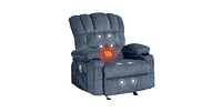 Streamdale Furniture Recliner Chair Massage Heating sofa with Usb and side pocket 2 Cup Holders (Blue)