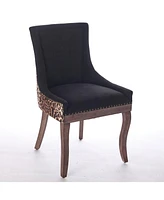 Ultra Side Dining Chair, Thickened fabric chairs with neutrally toned solid wood legs, Bronze nail head, Set of 2,Leopard Print