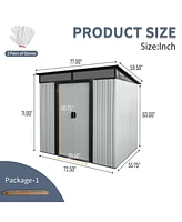 6ft x 5ft Outdoor Metal Storage Shed with Lockable Sliding Doors and Transparent plate for Garden, Lawn ( White and Black )