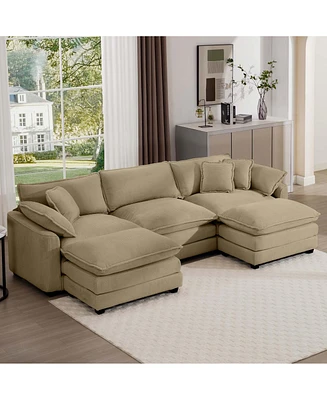 Streamdale Furniture Oversized Modular Cushion Sofa, Portable Ottoman, L-Shaped Corner Low Back Deep Seating Spacious Sofa Set and Sofa Bed for Home A