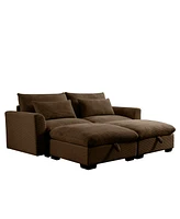 Streamdale Furniture Corduroy Two-Seater Sofa with 2 Storage Footrest, 2 Seater Sectional deep seat sofa,Comfy Couches for Living Room, Brown Sofa