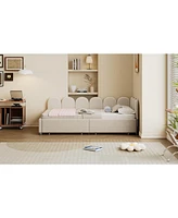 Streamdale Furniture Twin size Upholstered Daybed with 2 Drawers, Velvet Sofabed with Soft Fabric Headboard, No Box-spring Needed, Beige