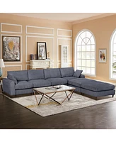 Modern corduroy modular section sofa, U-shaped convertible L-shaped sofa set with pillow, oversized sectional sofa with footstool
