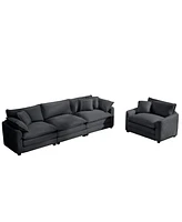 Streamdale Furniture Mid-Century Modern Sectional Set of Two, One 3-Seater Sectional and One Single-Seater Sectional with 2 Arm Pillows and 4 Throw Pi