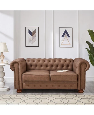 Classic Chesterfield Sofa Loveseat for Living Room Faux Leather