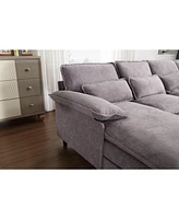 U Shaped Modular Sectional Sofa Couch, corner sofa with 4pcs waist pillows, Chaise Lounge, terrycloth fabric sofa,Upholstered 4 Seater Couch for Livin