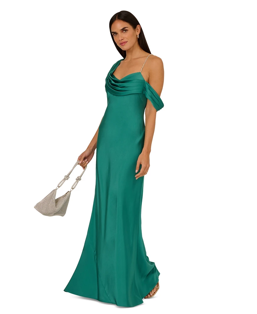 Adrianna by Papell Women's Satin Draped One-Shoulder Mermaid Gown