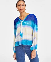 I.n.c. International Concepts Women's Printed Tie-Neck Top, Exclusively at Macy's