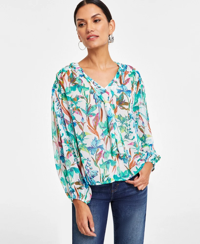 I.n.c. International Concepts Women's Printed Tie-Neck Top, Exclusively at Macy's