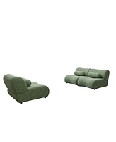 Elegant Green Chenille Fabric Sofa - 3-Piece Modular Sectional with Cozy Recline & Unique Design - Ideal for Modern Living Rooms