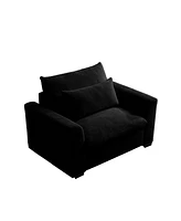 Streamdale Furniture Black Corduroy Deep Seat Single Sofa Accent Chair,Deep Seat Couch with Waist Pillow for Living Room/Apartment/Office