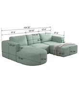 104.3270.86 Modular Sectional Sofa Sleeper Couch, Sectional Sofa with Chaise and Ottoman, Convertible U Shaped Modular Sofa Set. Compressed spon, Ligh
