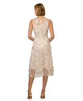 Adrianna Papell Women's Floral Embroidery Illusion Fit & Flare Midi Dress