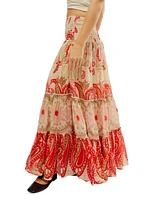 Free People Women's Super Thrills Printed Tiered Cotton Maxi Skirt
