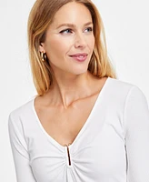 I.n.c. International Concepts Women's Hardware Long-Sleeve Ribbed Top, Exclusively at Macy's