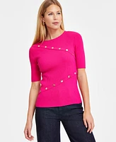 I.n.c. International Concepts Women's Elbow-Sleeve Asymmetrical Studded Sweater Top, Exclusively at Macy's