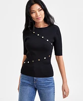 I.n.c. International Concepts Women's Elbow-Sleeve Asymmetrical Studded Sweater Top, Exclusively at Macy's