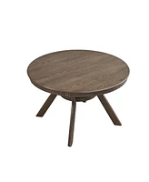 47.24''Round Rubber Wood Dining Table for 4-6 with Wooden Trestle Pedestal Base,Modern Kitchen Wooden Table Dinner Table for Dining Room, Living Room,