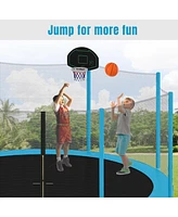 14FT Trampoline for Kids with Safety Enclosure Net, Basketball Hoop and Ladder