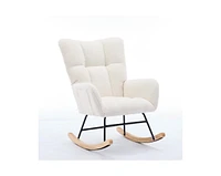 Streamdale Furniture Modern Nursery Rocking Chair Upholstered Glider Chair with High Backrest Rocker Accent Armchair with Solid Wood Legs for Nursery