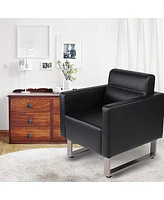 Slickblue Guest Chair Office Reception Leather Occasional Barrel Sofa with Eco-Friendly Pu and Luxury Soft Sponge