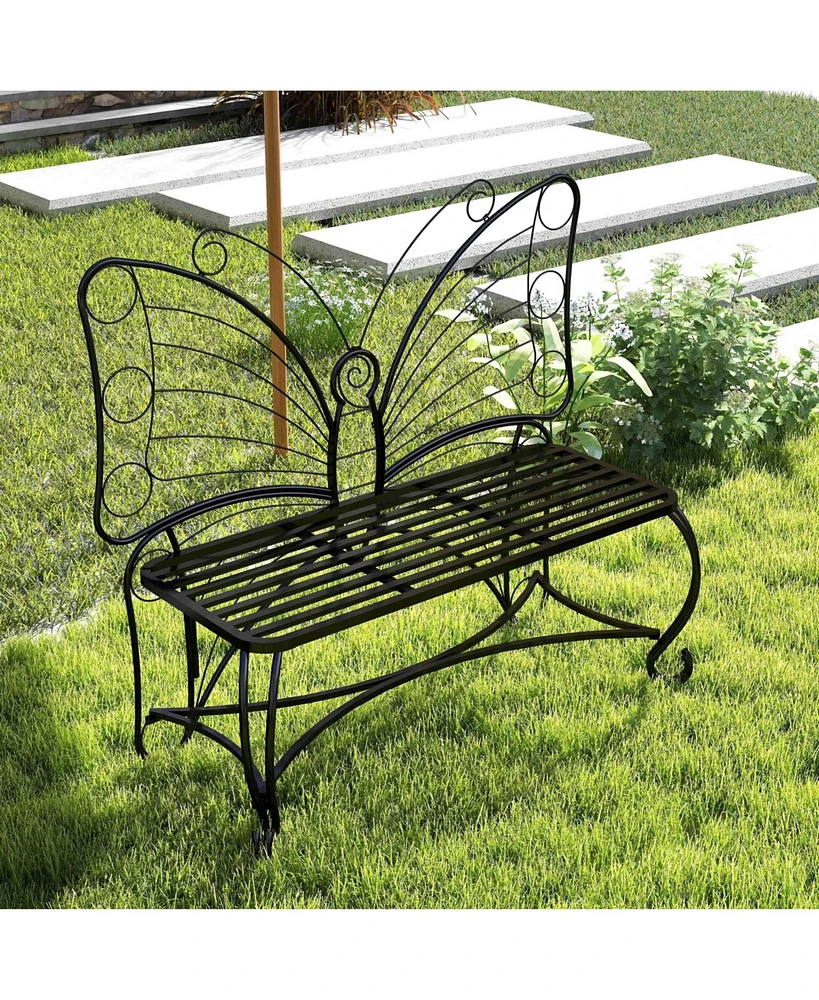 Streamdale Furniture Butterfly Cast Metal Garden Bench, Outdoor Bench Patio Seat, Park Bench Outdoor Seating for Garden, Yard, Park, Entryway