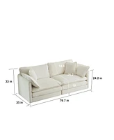 Streamdale Furniture Modern Fabric Loveseat Sofa Couch for Living Room, Upholstered Large Size Deep Seat 2-Seat Sofa with 4 Pillows, White Chenille