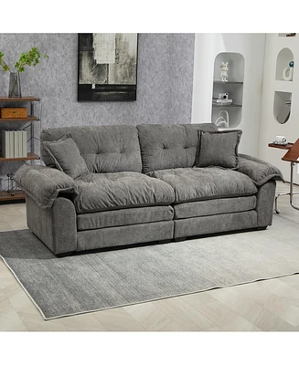 84" Chenille Recliner Sofa Small Sofa Loveseat Deep Seat Sofa Couch with 2 Throw Pillows & Memory Foam for Living Room Apartment Office Lounge-Gr