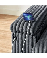 71" Loveseat Small Sofa Plush Corduroy Fabric Square Storage Armrest Usb port (Only Sofa, Do Not Include Ottoman)