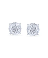 Bling Jewelry Round Solitaire Cz Invisible Cut Checkboard Cubic Zirconia Stud Earrings Sterling Silver