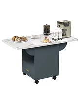 39.4" Wood Folding Dining Table with 4 Wheels, Wood Folding End Table with Wheels, Folding Dining Table with Storage Rack and 1 Drawers, Movable