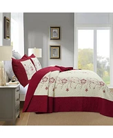 MarCielo 3 Piece Queen Embroidery Quilt Set Lightweight Bedspread