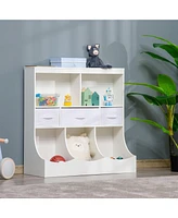 Kids Bookcase, Toy Storage Organizer Cabinet, Children Display Bookshelf with Drawers for Toys, Clothes, Books, White