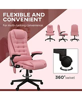 High Back Vibration Massage Office Chair with 6 Vibration Points, Heated Reclining Pu Leather Computer Chair with Armrest and Remote, Pink