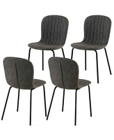 Dark Grey Faux Leather Dining Chairs Set of 4,Mid-Century Modern Upholstered Pu Leather Chairs,for Kitchen Dining Room