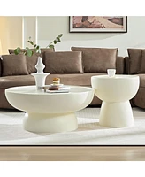 Streamdale Furniture Fiberglass Cream Style Coffee Table Set of 2 for Living Room,Matte White Round Table front of the Sofa, Irregular Center Table fo